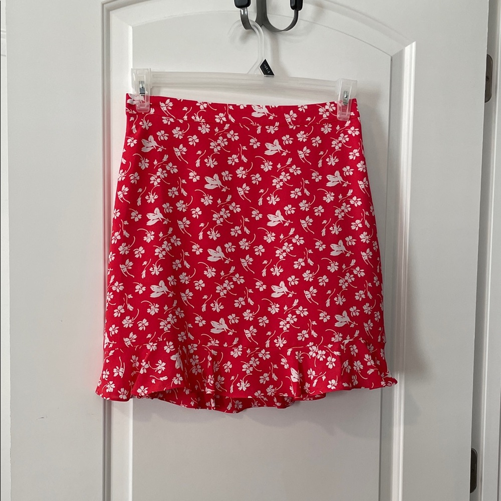 J. Crew Red Mini Skirt with White Floral Print